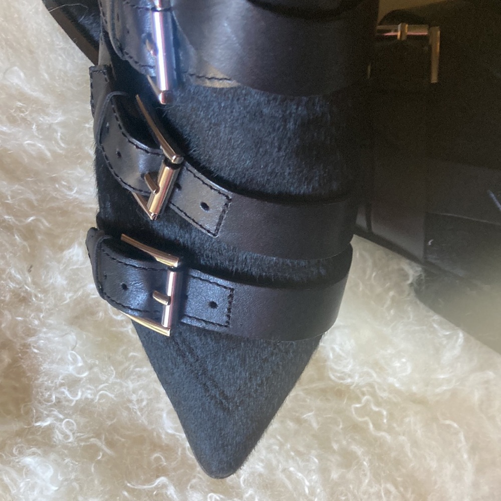 Ash Pony hair strap punk monk buckle silver black leather booties boots ankle 8 - Picture 4 of 6